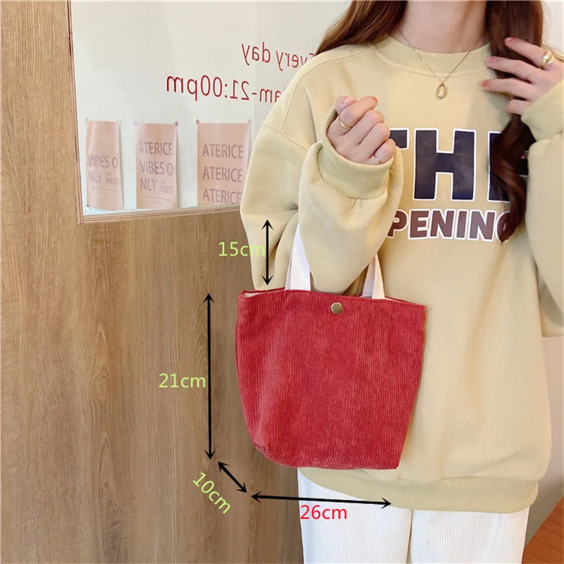 Korean Style Cute Corduroy Small Shopper Tote Bag For Woman