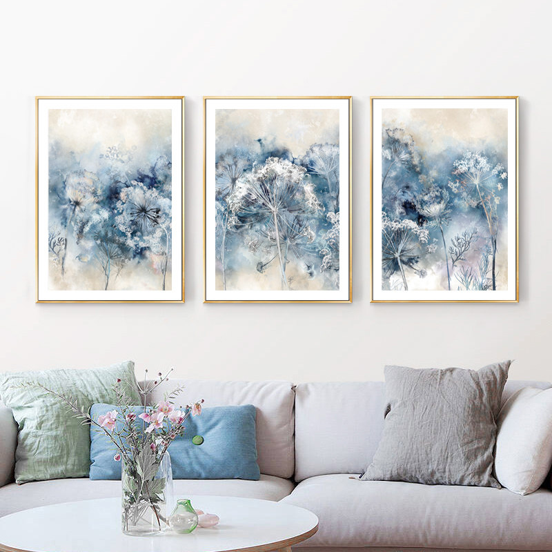 Blue Flowers Canvas Interior Paintings Modern Nordic Aesthetic Wall Art Posters Pictures Living Room Decoration Free Shipping
