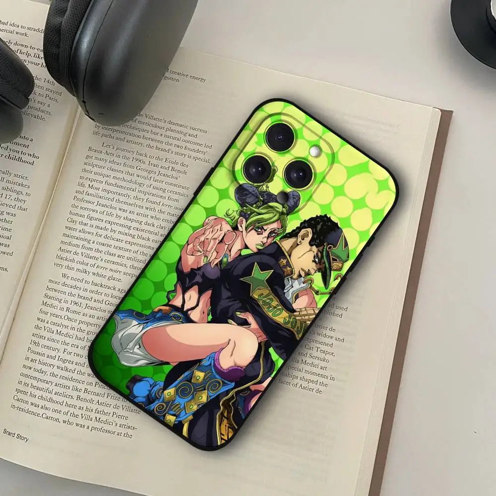 Anime-Inspired Soft Black Phone Case - JoJo's Bizarre Adventure Design