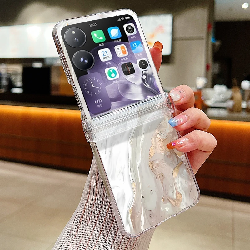 Colorful Marble Pattern Transparent Shockproof Phone Case - Hard PC Clear Folding Cover