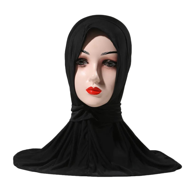 

Breathable Muslim Headscarf Ready Hijab With Snap Fastener Bonnet Plain Neck Head Shawls Women's Turban Hat Islam Under Cap
