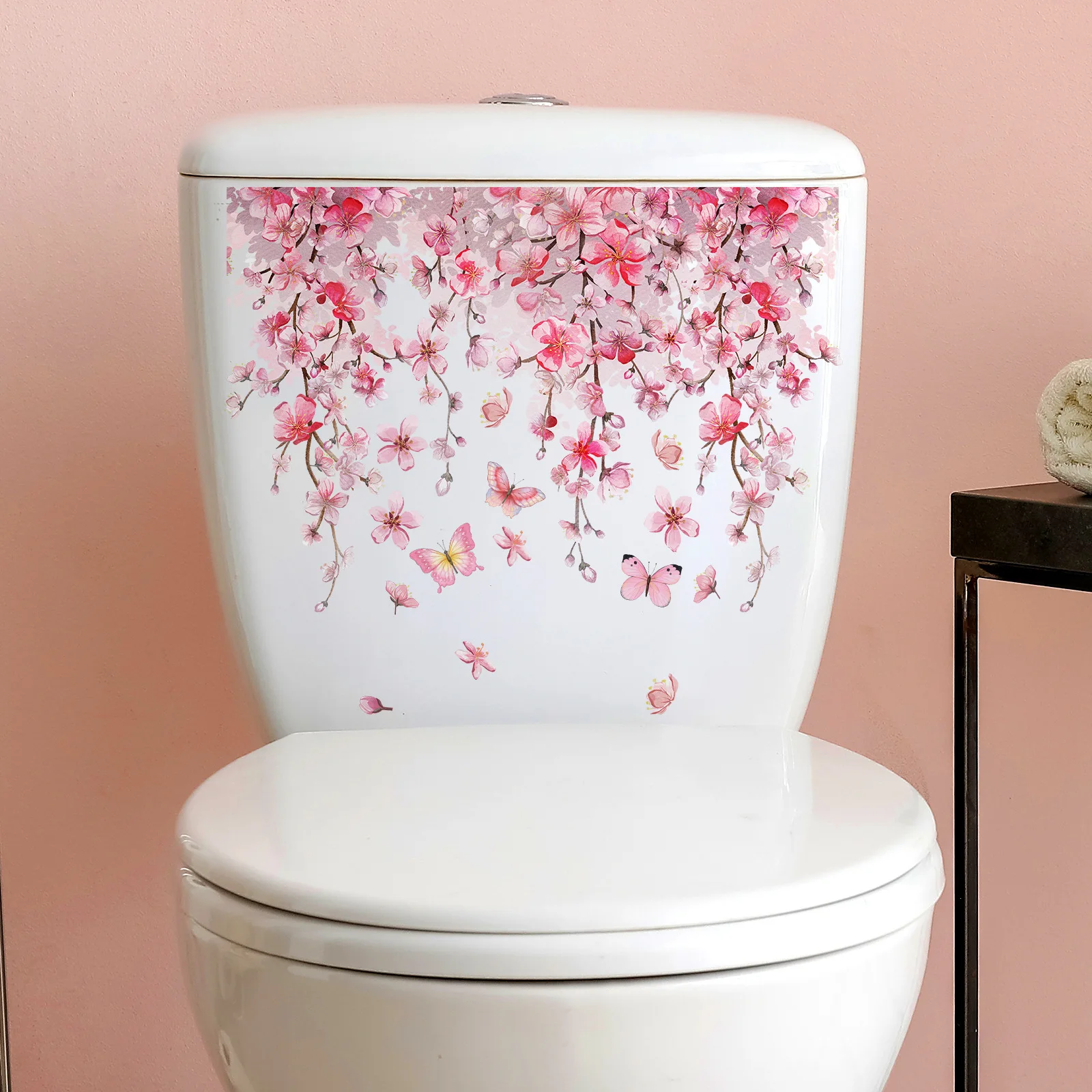 1pc Pink Vine Flower Toilet Stickers Removable Tile Stickers for Restroom Renovation and Home Decor