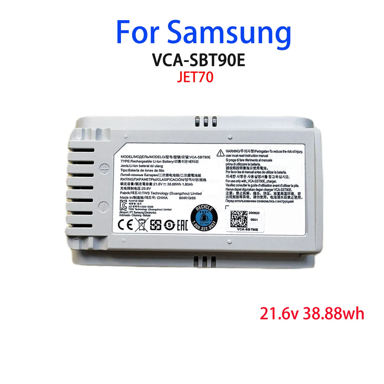 

New white original battery for samsung JET70 VS15T7032P4 VCA-SBT90E 21.6V 38.88Wh battery