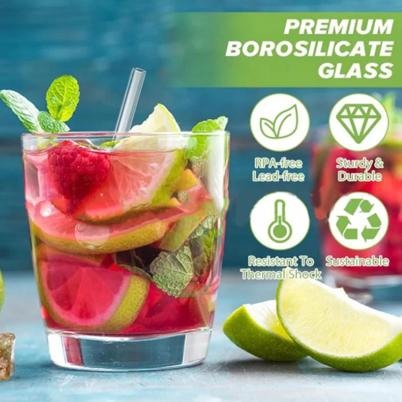 8Pieces Glass Straw Set Reusable Drink Straws with Cleaning Brush Clear Beverage Straw Glass Texture for Cocktails Wine