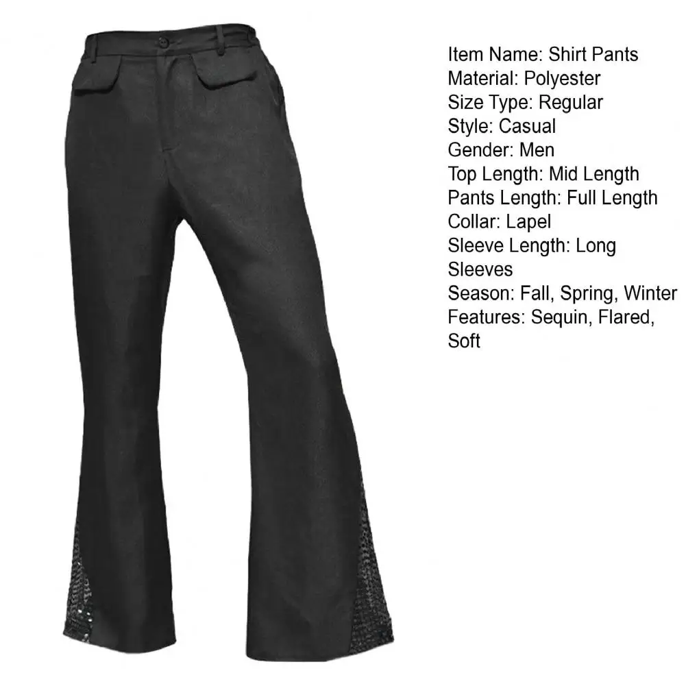 Sequin Single-breasted Shirt Retro Shiny Sequin Flared Pants Glossy Lapel Single-breasted Top for Party for Entertainers