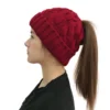 Women Winter Hats Beanies Knitted Girls Cap Twist Crochet Winter Hats For Female Pompom Beanie Ear Braid Ponytail Hat Skullies 5