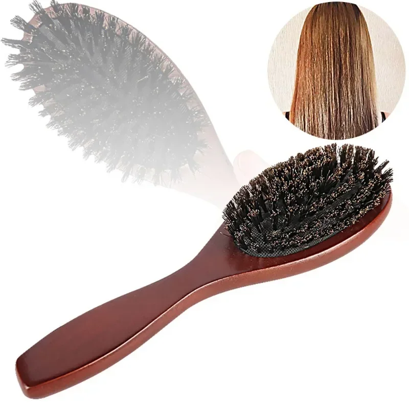 New Arrival Hair Brush Wood Handle Boar Bristle Beard Comb Styling Detangling Straighten Brown Lotus Boar Bristles Massage Comb high quality usb rechargeable wireless negative ion straighten hair brushes smoothing fast heated electric hair straighten comb