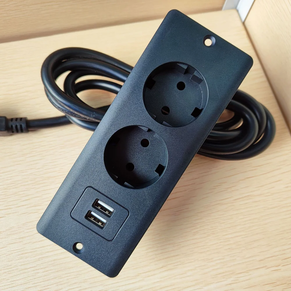 

Table Recessed Hidden Sockets EU 2 Outlets with 2 USB 5V 2.1A AC110 220 V16A 4000W Desk Home Office Power Electric Black Socket