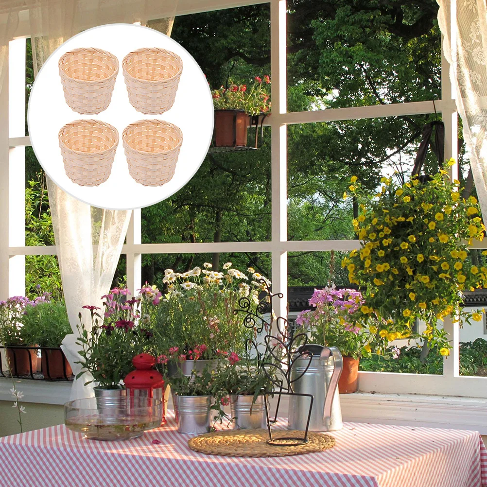 

4Pcs Bamboo Woven Storage Basket Decorative Flower Basket Sundries Organizer