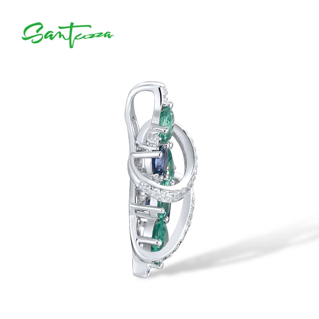 Pure 925 Sterling Silver Pendant For Women Sparkling Green Blue Spinel White CZ Pendant