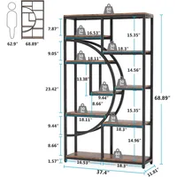 Bookshelf Industrial 5 Tier Etagere Bookcase, Freestanding Tall Bookshelves Display Shelf Storage Organizer 2