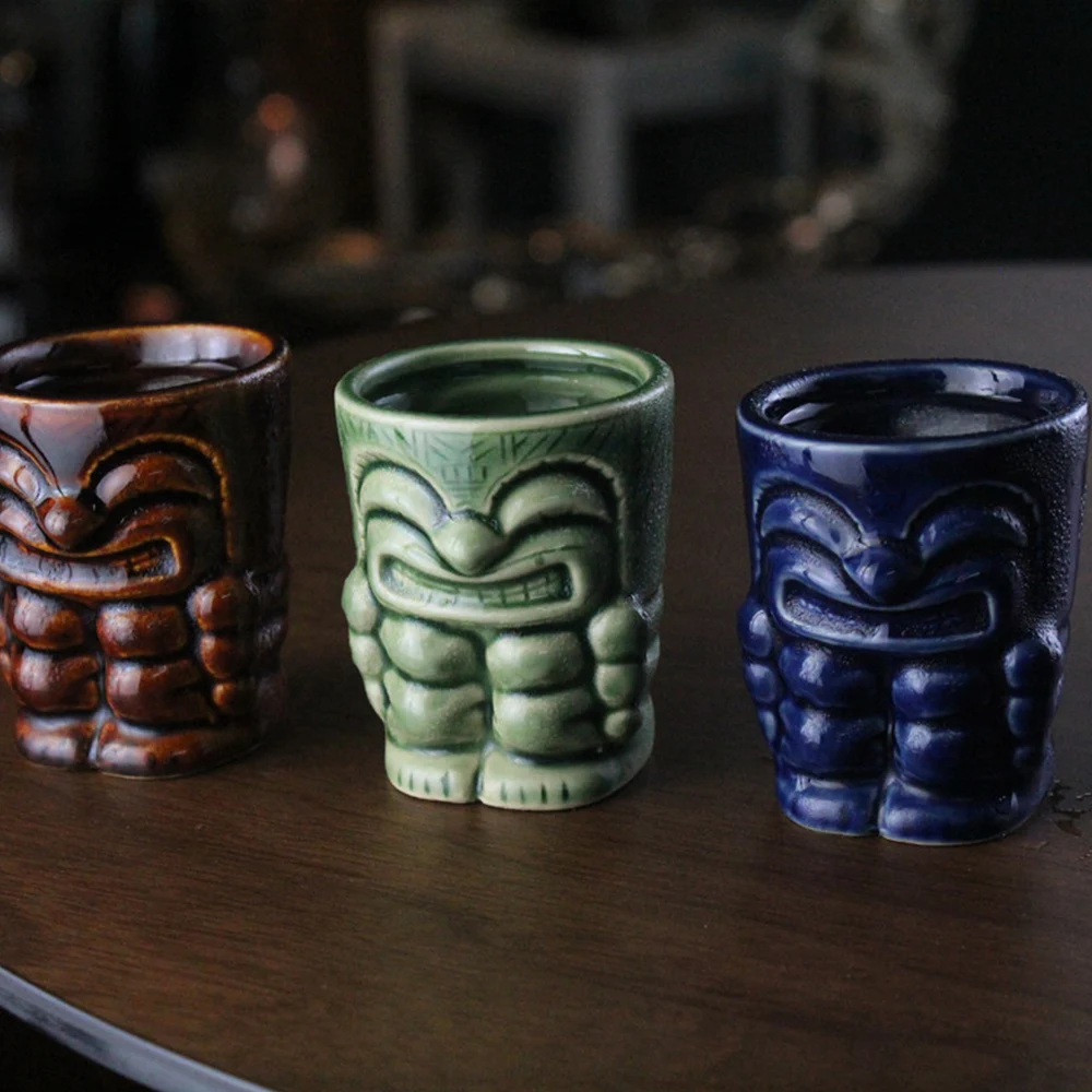 50-60ml Mini Ceramic Tiki Cocktail Bar Accessories Tiki Mug Shot Glass Wine Set Home Bar Liquor Cups Shot Glasses For Vodka