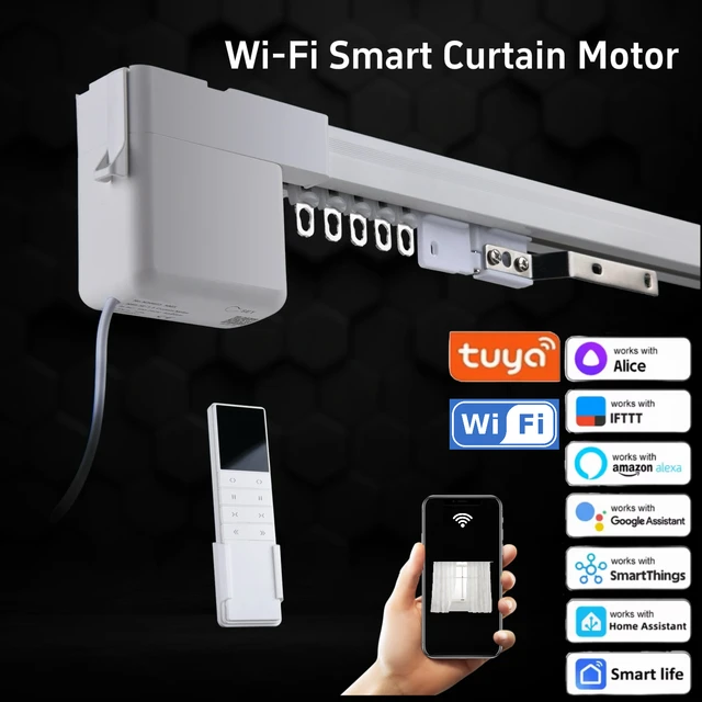 NEW!! Smart Life Tuya Wifi Electric Smart Curtains Drive Motor Rail Rod Track System Support Google Assistant Alexa 1