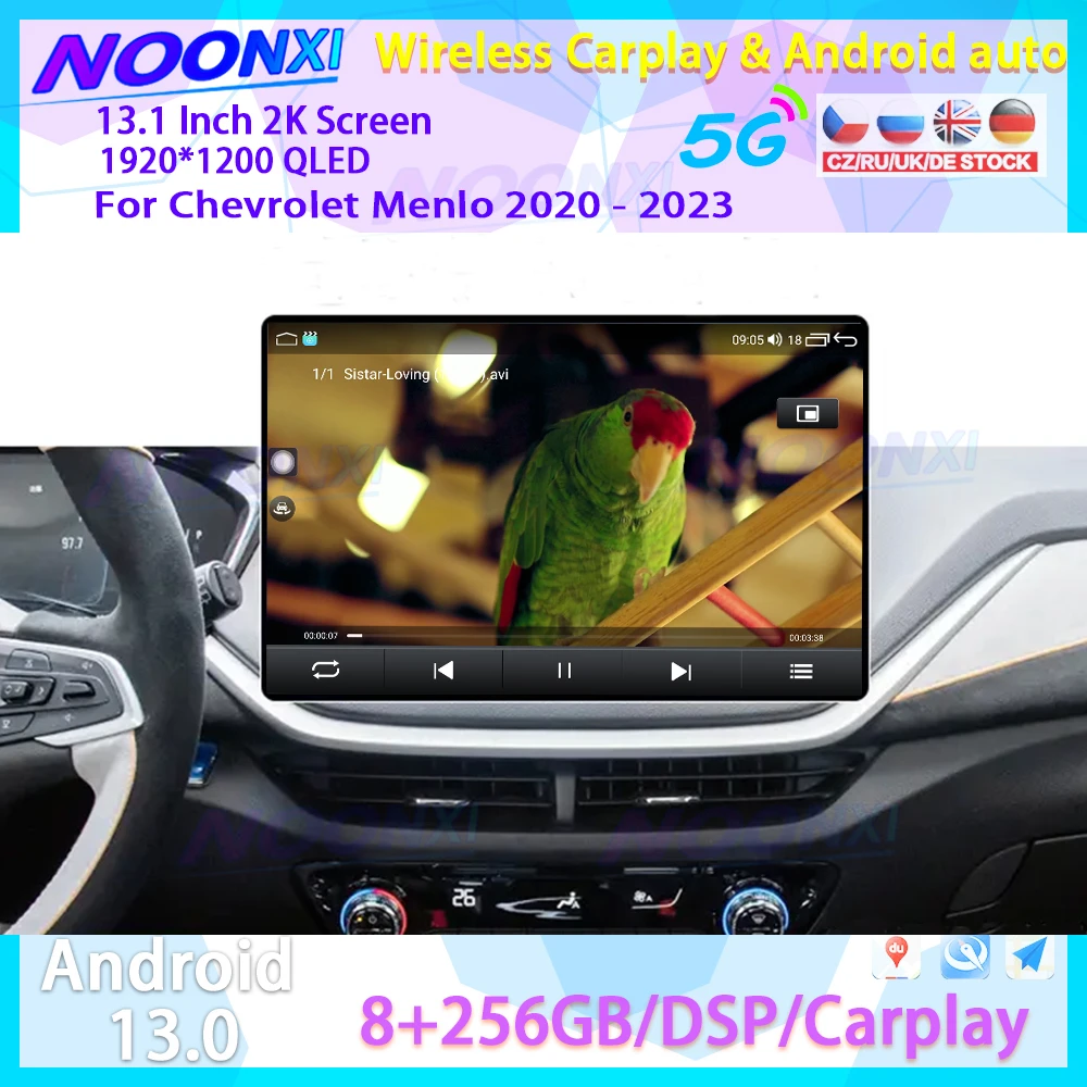 

Автомобильный радиоприемник 13,1 дюйма, Android 13, для Chevrolet Menlo 2020-2023, CarPlay, GPS-навигация, автомобильный стерео, мультимедийный плеер, 2K экран, видео