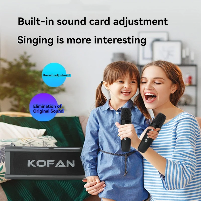 100W Subwoofer Wireless Bluetooth Speaker Built-in Sound Card Colorful Light with Dual Microphones Portable Family Party Karaoke