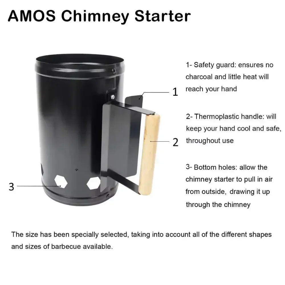 Rapid Fire Charcoal Chimney Starter - Heavy Duty Camping BBQ Coal Lighter Can for Outdoor Grilling Spark Bucket Charcoal Bucket