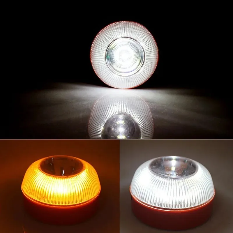 Emergency Light Car Strobe Light Car Emergency Beacon Light V16 Magnetic Replaceable Battery Strobe Flashing Warning Light Road Accident Lamp Safety Accessory