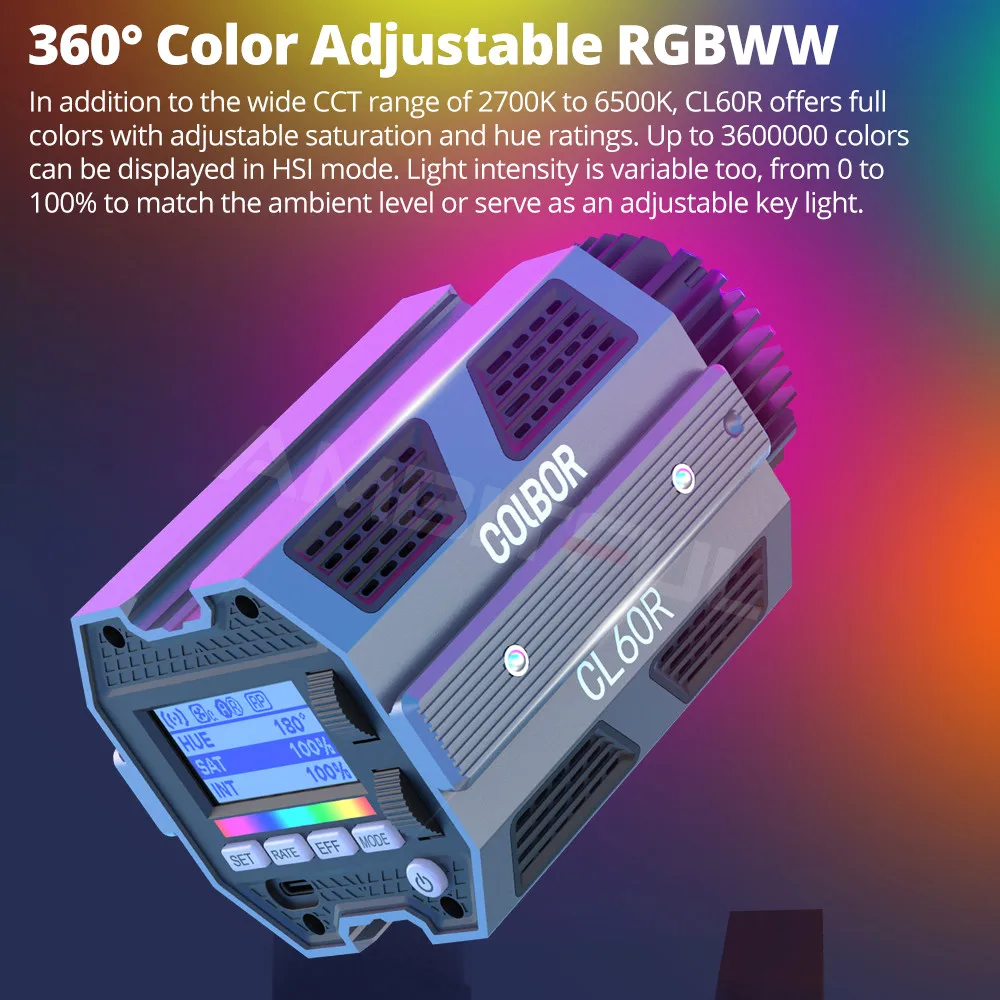 SYNCO-COLBOR CL60R CL60 CL 60 RGB 60w 비디오 라이트, 풀 컬러 2700K-6500K 앱 제어 Bowens 마운트 사진 COB 조명 VS 60B