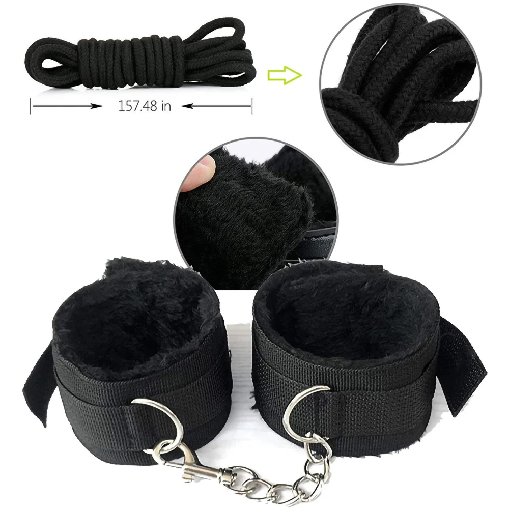 Kit Bondage com Restrições Eróticas, Chicote e Plug Anal Vibratório - Conjunto de Brinquedos Sensuais - 20%OFF