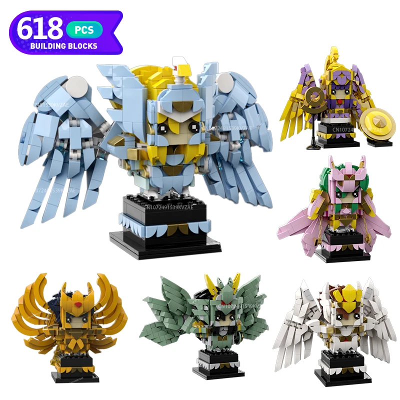 

Moc Saint Seiyaed Brickheadz Japanese Anime Athena Building Blocks Action Figures Glacier Zilong Ikki Bricks Warrior Kids Toys