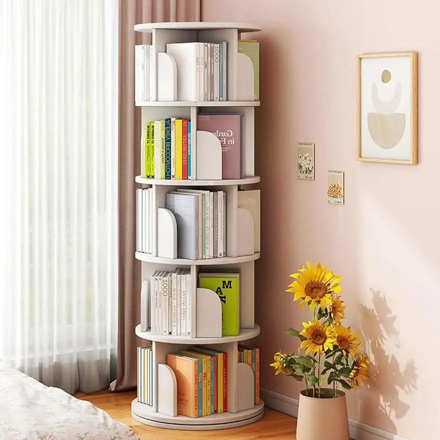 

5-уровневая вращающаяся книжная полка foriy, вращающийся на 360 °, современный высокий книжный шкаф, стеллаж для хранения, напольный стеллаж