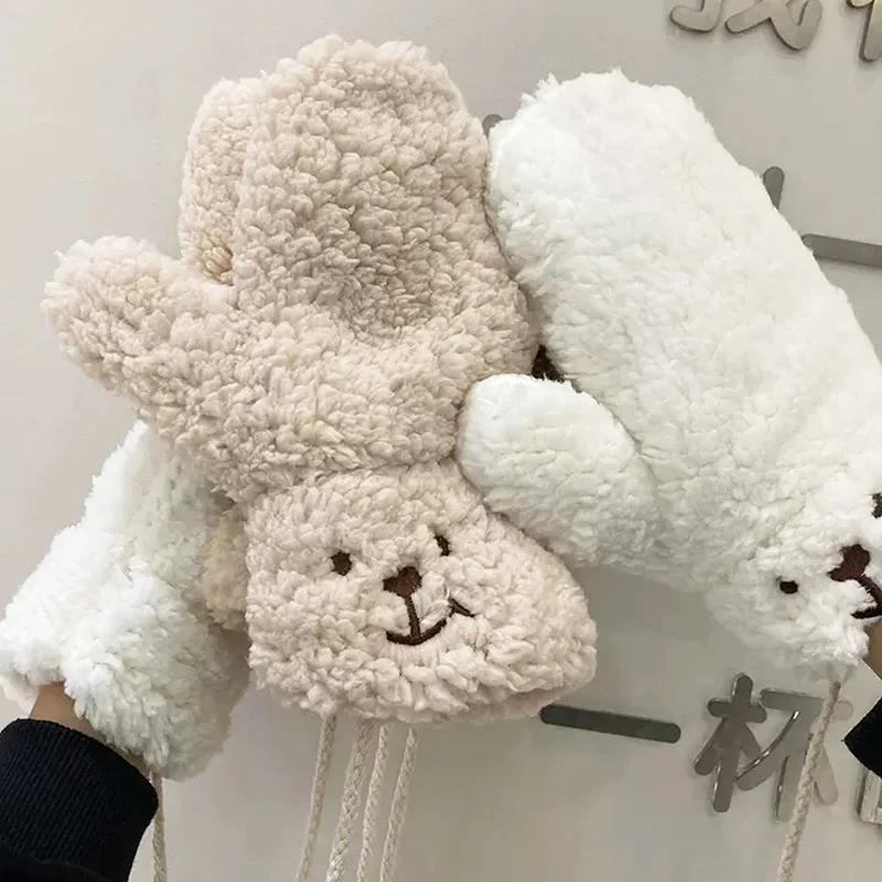 2Pcs Women Girls Plush Mitten Cute Bear Claw Warm Gloves Soft Anime Cosplay Plush for Christmas Party Accessories Women Mittens