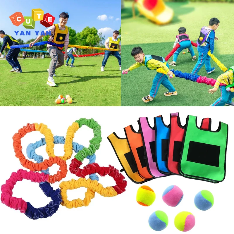 Team Building Sport Outdoor Toys Color Elastic Pull Rope Sensory Training  Games Kids Adult with Sticky Ball Jersey Vest Throwing - AliExpress