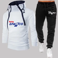 

Men's Tracksuit Spring Fall Long Sleeve Double-stranded Zipper Hoodie and Trousers Solid Color Windproof Motorcycle Suits