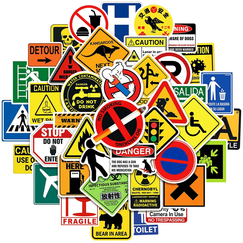 10/30/50/100PCS Sign Warning Stickers Danger Banning DIY Skateboard Fridge Laptop  Motorcycle Wall Decals Waterproof Sticker Toys
