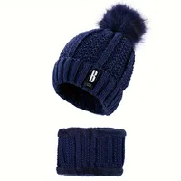 2PCS winter warm knit hat set Winter hat thick plush windproof cold casual warm hat scarf 5