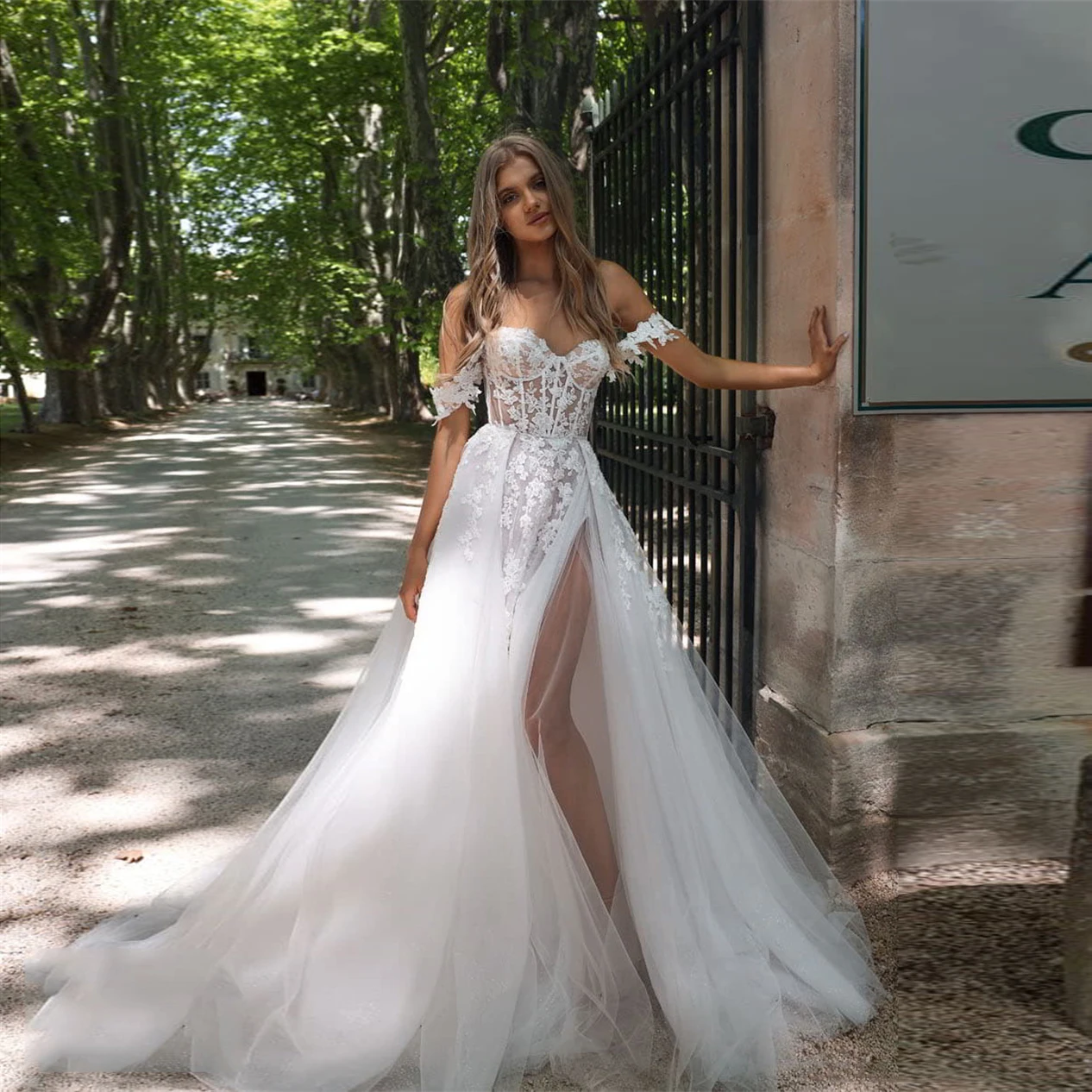 Verna Sin Tirante Novio Vestido Con Apertura Salvia Polvorienta Tallas Grandes main image 1