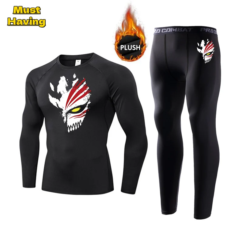 

Anime Bleach Graphic Thermal Underwear for Men Warm Plush Lined Long Johns Base Layer Top and Bottom Set Winter Gear for Skiing