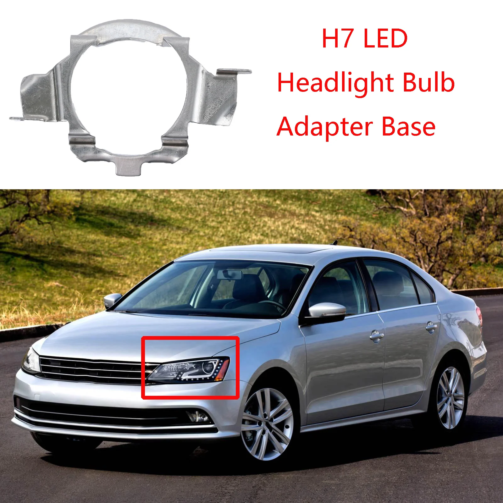 VW 제타 글리 SE MK6 골프 파사트 티구안 메탈 실버 자동차 헤드라이트 전구 베이스 어댑터 리테이너, 헤드램프 소켓 거치대, H7 LED