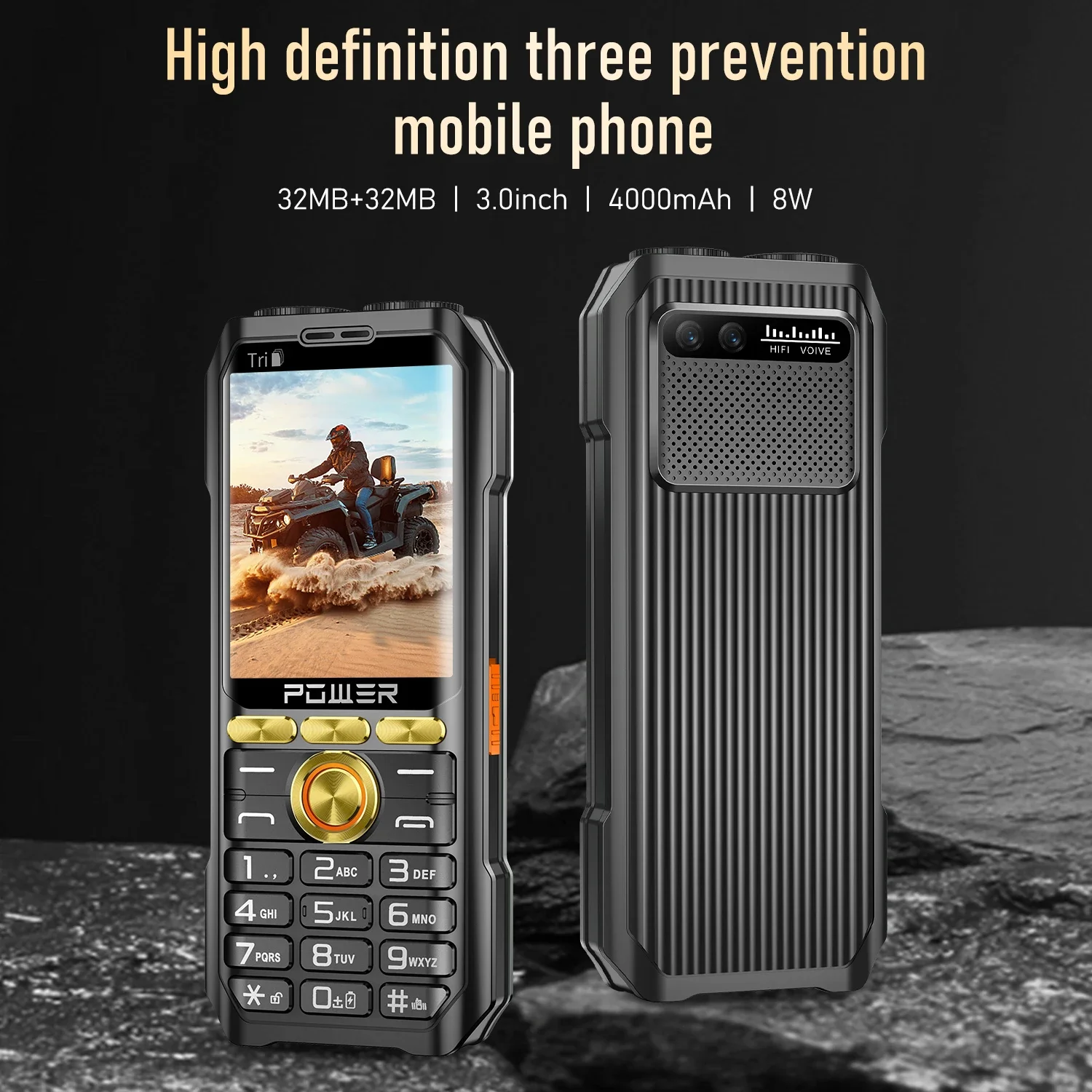 M10 Power Bank Mobile Phone 2.8" Three Sim Card BT MP3 Wireless FM Camera 3600MAH Big Horn Dual Torch Push Button Cellphone 2