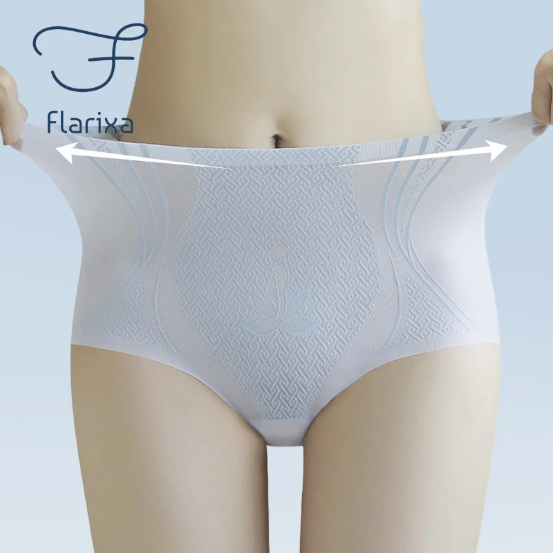 

Flarixa 3PCS Seamless Women Panties With High Waist Shaper Panties Ladies Breathable Ice Silk Briefs Tummy Control Underwear