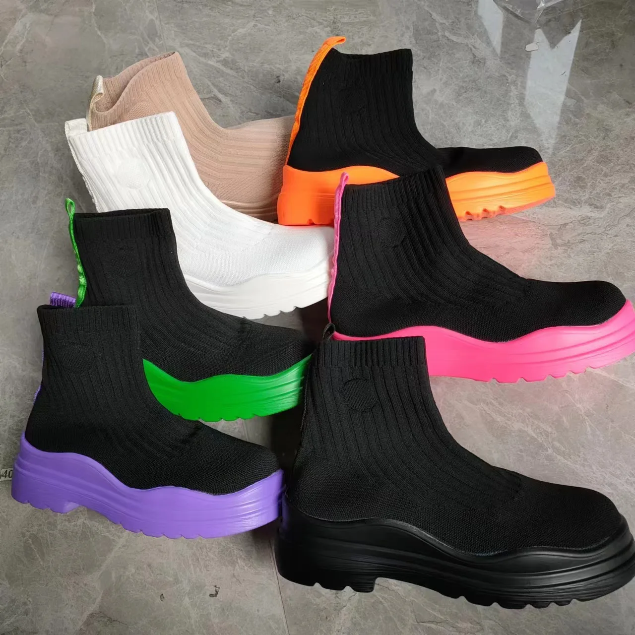 2023 Style Stretchy Fabric Winter Boots Women Shoes Slip on Chunky Platform Heel Ankle Chelsea Fall Boots Womens