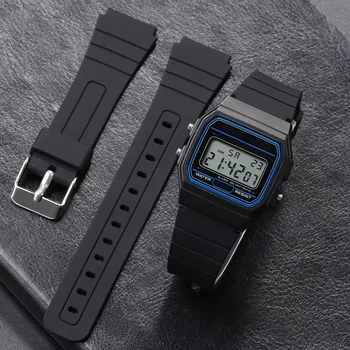 18mm Silicone Watch Strap for Casio W800H Soft Watchband Black Rubber Bracelet for SGW400 F91W F84 F105/108/A158/168 AE1200/1300