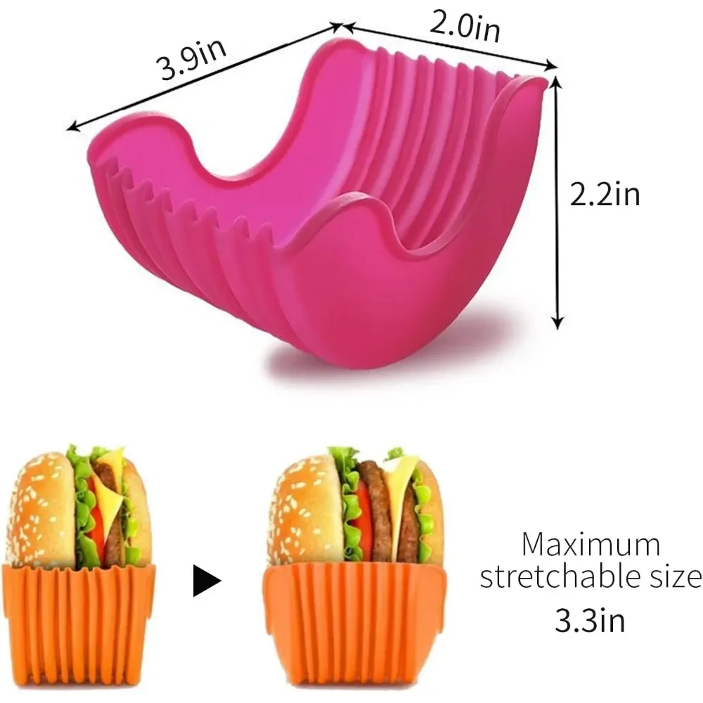 4pcs Retractable Silicone Hamburger Holders Hamburger Fixed Box Sandwich Burger Clip Rack Washable French Fry Hamburger Sauce