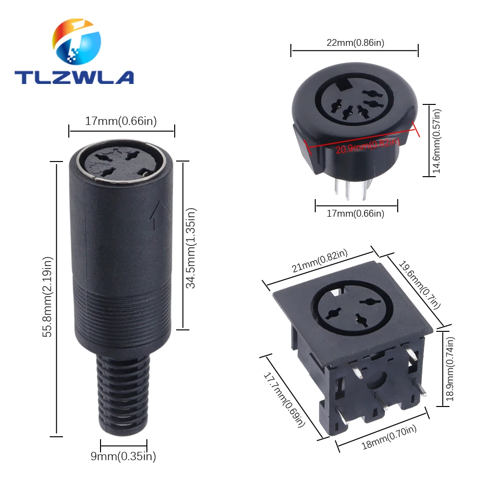 Solder Connector DIN 3 4 5 6 7 8 Pin DIN Male Female Plug Plastic Handle Female Socket Hulled Panel Mount Chassis