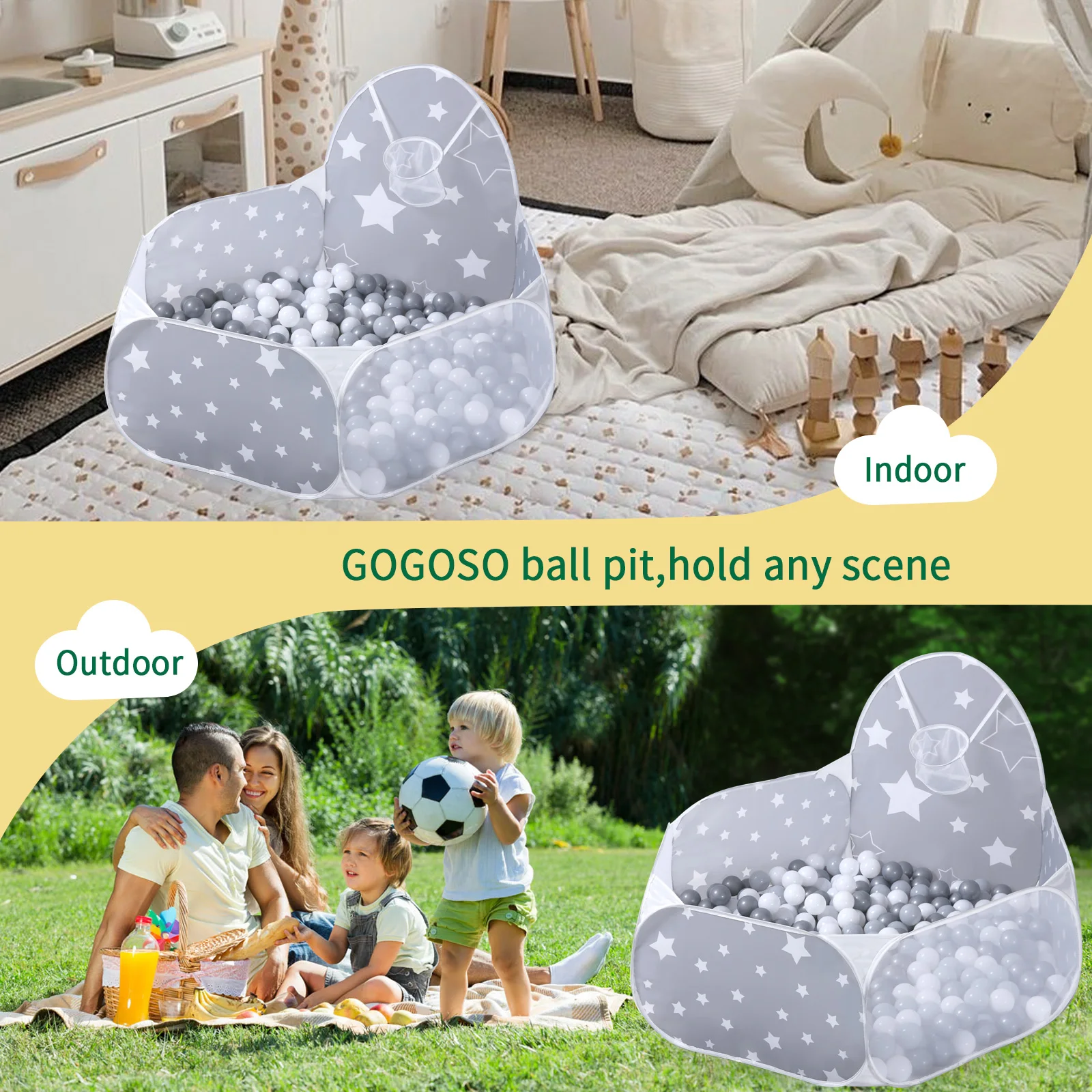 Foldable Ball Pit, Baby Pop-up Ball Pit Pool for Kids Toddlers Pets Play Tent with Hoop Indoor Outdoor Boys Girls 5