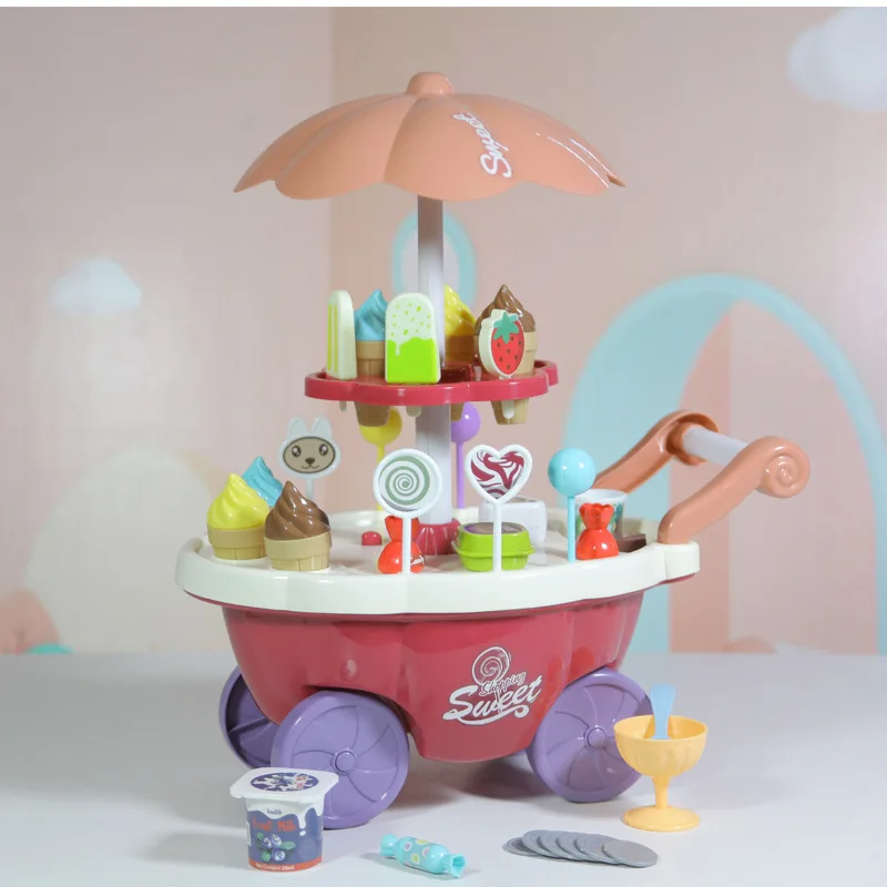 Pretend Play Kitchen Toys Mini Food Toys Kids Kitchen Play Toys Ice Cream Candy Trolley House Ice Cream Push Up Cars Cooking Set Toys Pretend Play For Girls Gift