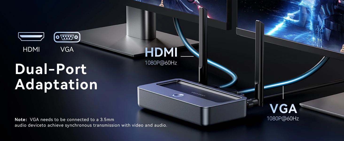 Wireless HDMI VGA Extender Kit 5G 50M Video Transmitter & Receiver 1080 60Hz Tra