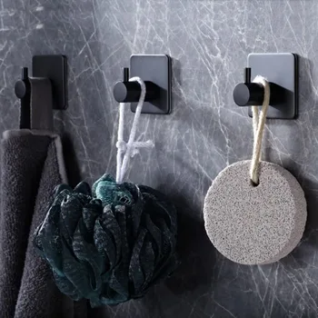 1/2/6Pcs Strong Adhesive Wall Hook Sticker Hanging Coat Rack Clothes Hanger Shower Robe Hook Kitchen Bathroom Towel hooks Black