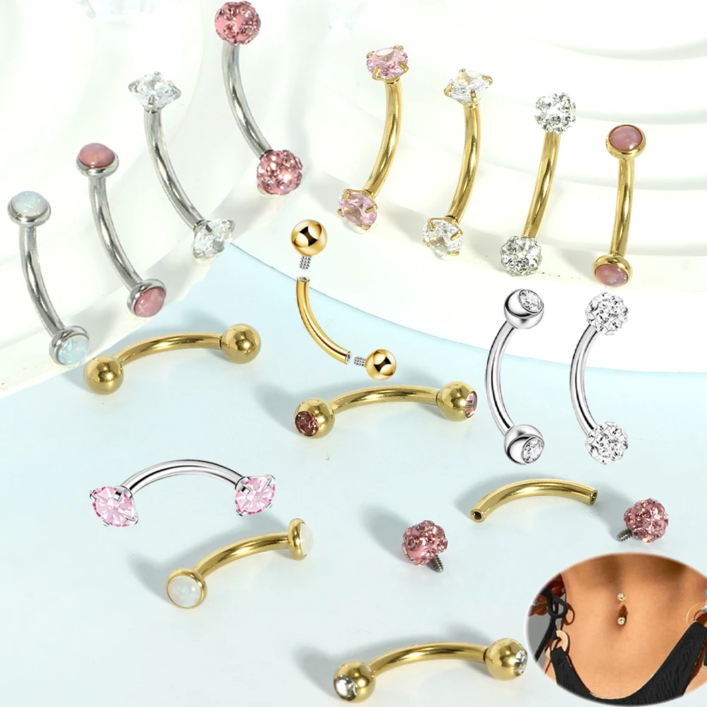 1Pcs 14G Stainless Steel Belly Button Piercing 8/10MM  Women Internally Threaded Small Navel ring Curved Barbell Body Jewelry