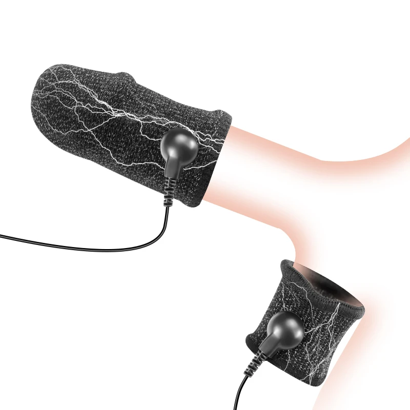 Sex Toys Electric Shock Penis Conductive Fiber Cock Ring Scrotum Sleeve Stimulation Therapy Delay Ejaculation for Men