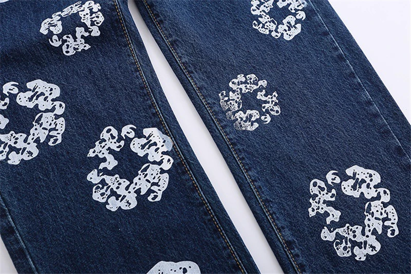 Harajuku Color Block Bloem Full Print Kanye Jeans Broek Oversized