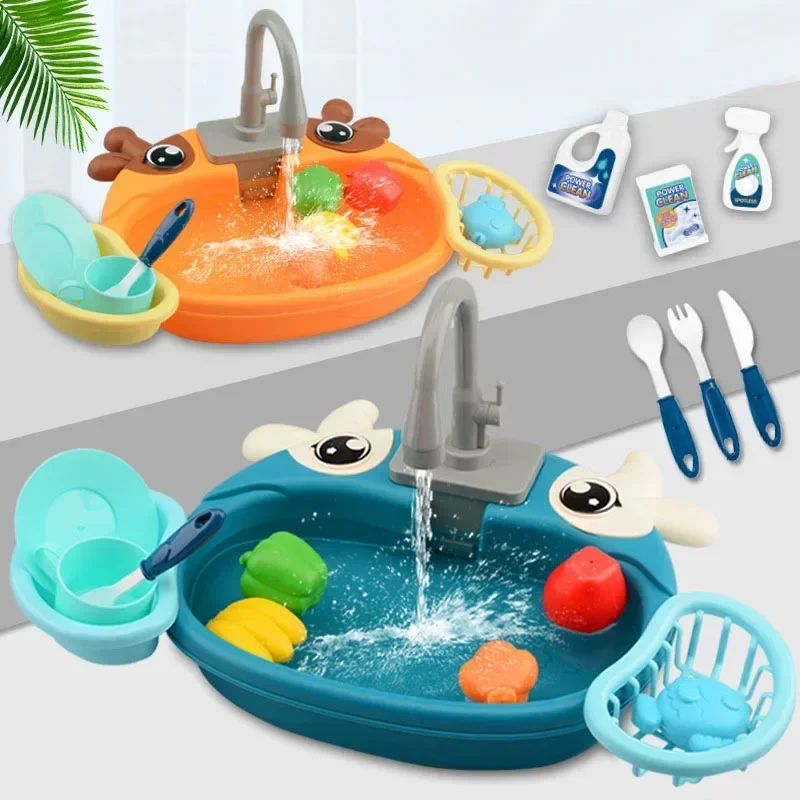 Children's Play Kitchen Toys Water Pretend Play House Kids Can Drain Wash Basin Sink Kids Kitchen Set Toy for Girls Boys Gifts