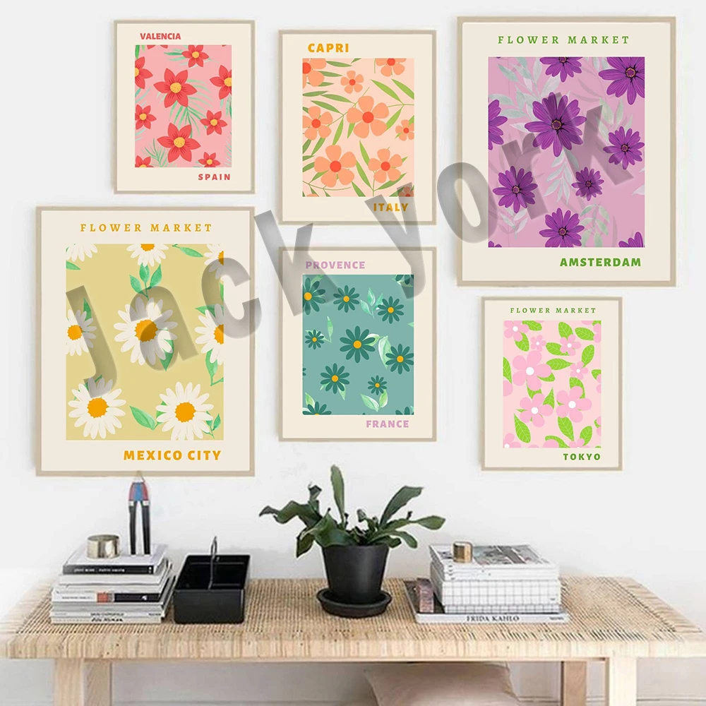 

Flower Market Print, Botanical Wall Art, Italy, Tokyo, Amsterdam, Mexico, Spain Flower Painting Sea Canvas Print