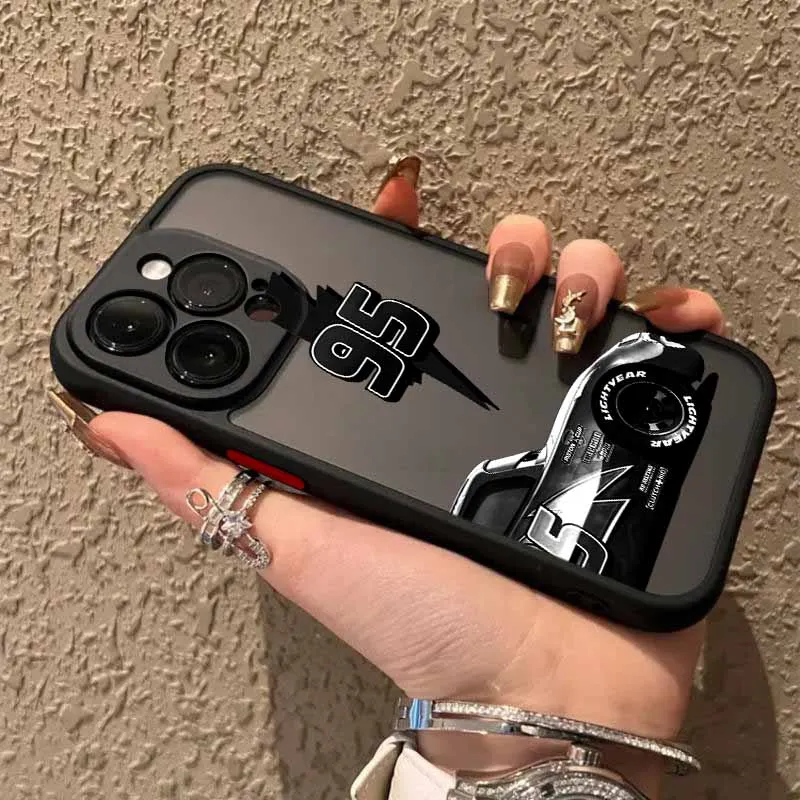 Frosted Translucent Soft Phone Case Featuring L-Lightning M-McQueen Design