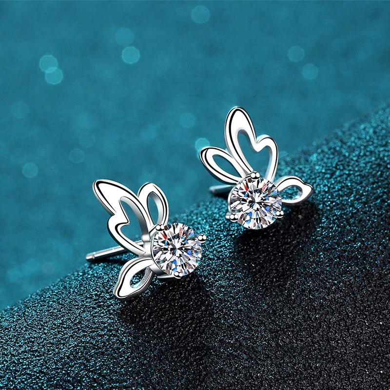 

BOEYCJR 925 Butterfly Silver 0.3/0.5ct D Color Moissanite VVS Fine Jewelry Diamond Stud Earring For Women Gift